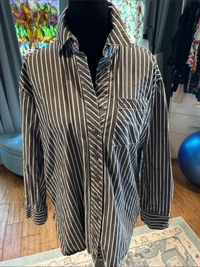 Nexx Black and White Striped Button Down Shirt
